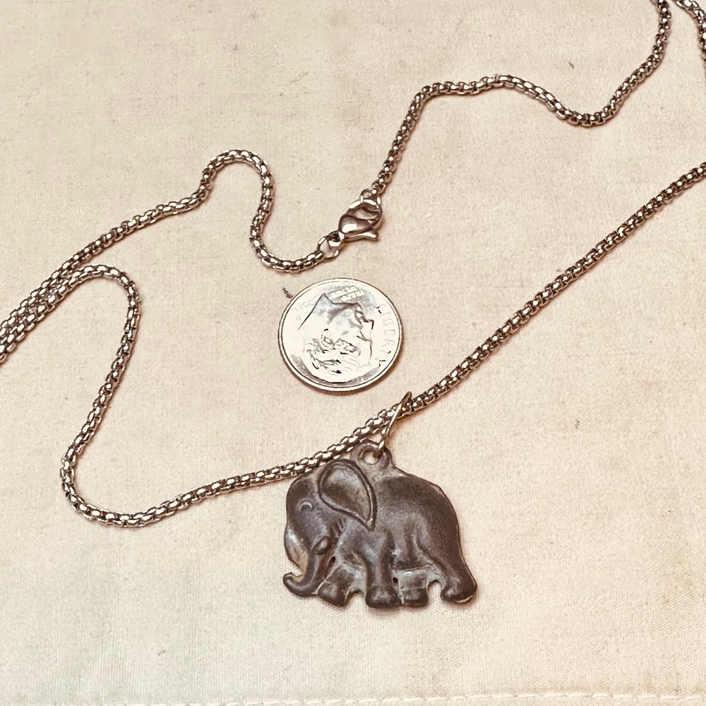 Pewter Elephant Pendant on Silver Tone Chain w/Gold Tone Elephant Lapel Pin Free - Picture 5 of 12